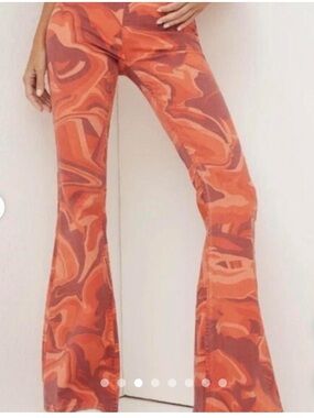 Free People Penny Flare Pull on Jeans- Orange Multi Swirl